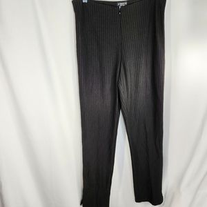 J'Envie NY Black w/ Brown Pinstripes Front Zipper Hem Slits Dress Pants Size 8